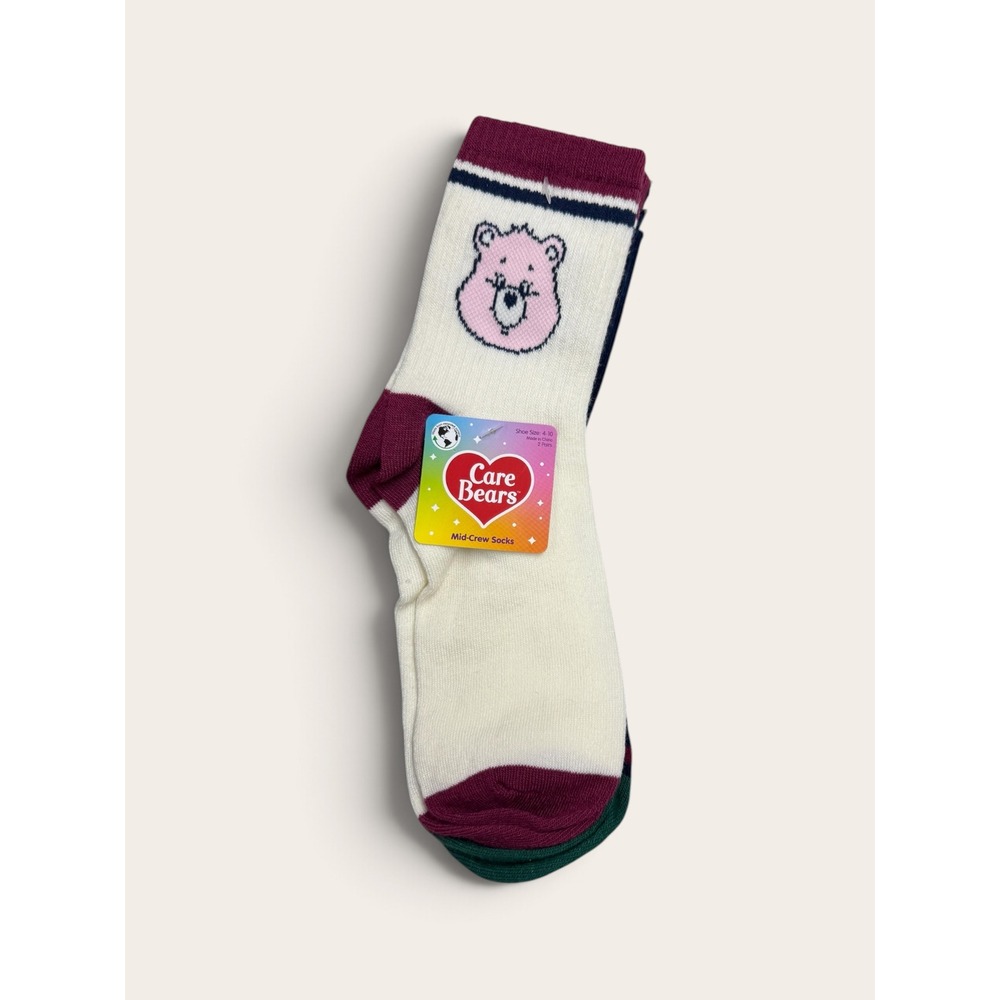 Care Bears Mid-Crew Socks 2 Pair Pack Navy Cream Cheer Grumpy Bear NWT Size 4-10